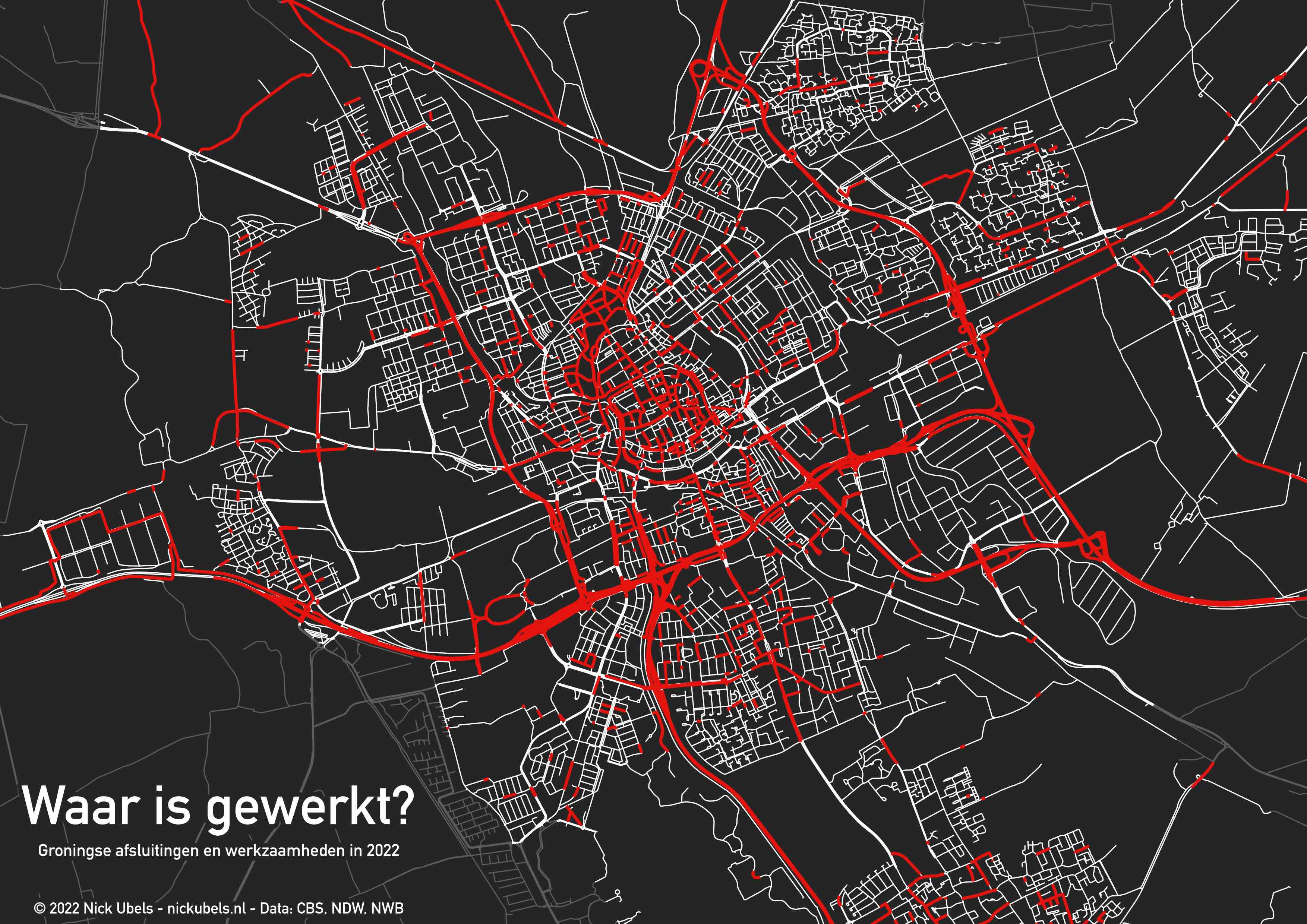 Map with roadworks/closures